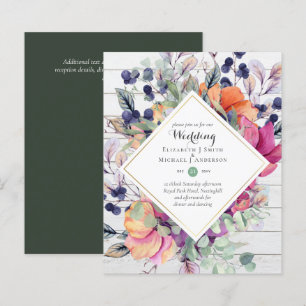 BUDGET Purple Orange Floral Invitations de mariage