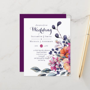 BUDGET Purple Orange Floral Mariage Inviter