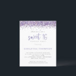 Budget Purple Parties scintillant Sweet 16 Invitat<br><div class="desc">Budget Purple Parties scintillant Sweet 16 Invitation. Un prix économique PETIT 4, 5 po x 5, 6 po alternatif. Disponible dans un STOCK CARTE SEMI GLOSS 110 lb qui est l'option par défaut (recommandé pour les invitations), OU un STOCK PAPIER THINNER SATIN FINISH 80 lb (idéal pour les boîtiers). La...</div>