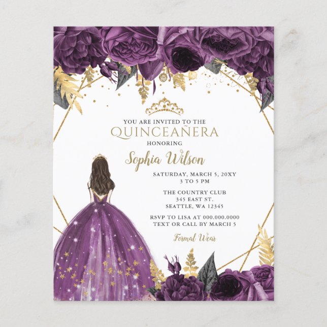Budget Purple Princesse Quinceañera Invitation (Devant)