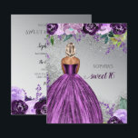Budget Purple Robe Étincelle Douce 16 Invitation<br><div class="desc">Robe d'Argent Violet Étincelle Douce 16 Anniversaire Invitation. Cheveux à courte longueur de peau foncée</div>