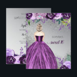 Budget Purple Robe Étincelle Douce 16 Invitation<br><div class="desc">Parties scintillant Budget Argent Violet Éperche Robe Douce 16 Anniversaire Invitation. Cheveux à courte longueur de peau</div>
