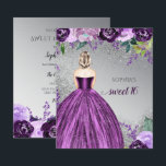 Budget Purple Robe Étincelle Douce 16 Invitation<br><div class="desc">Parties scintillant Budget Argent Violet Éperche Robe Douce 16 Anniversaire Invitation. Cheveux à courte longueur de peau</div>