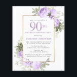 Budget Purple Rose 90e anniversaire Surprise Party<br><div class="desc">Faites honneur à une femme spéciale avec cette invitation élégante et féminine 90e anniversaire. 90ème est écrit en gros texte violet. Anniversaire Surprise Party suit. Le nom de l'invité honoré est également en lettres majuscules violettes. Le reste du texte est doucement gris colombe. Les détails de la célébration du 90ème...</div>