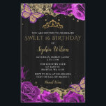 Budget Purple Rose Black Gold Sweet 16 Invitation<br><div class="desc">Budget Élégant Vintage violet papillons Rose Black Gold Lace Sweet 16 Anniversaire Invitation</div>