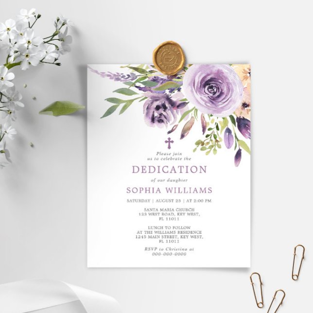 Budget Purple Rose Floral Dedication Invitation (Créateur téléchargé)