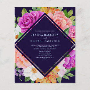 Budget Purple Rose Floral Gras Faire-part de maria
