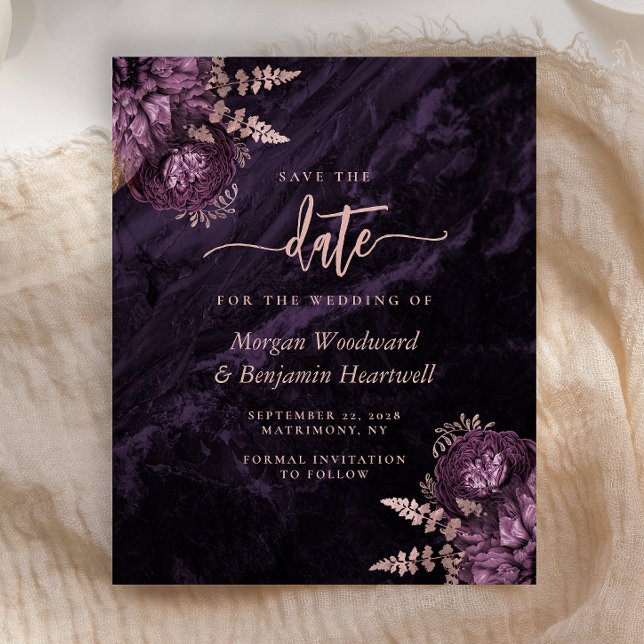 Budget Purple Rose Gold Floral Save the Date (Créateur téléchargé)