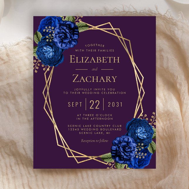 Budget Purple Royal Blue Floral Mariage or (Créateur téléchargé)