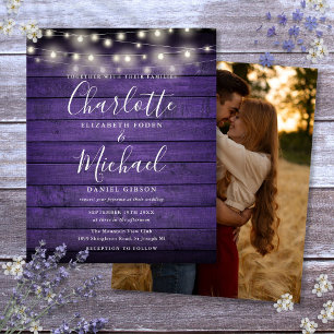 Budget Purple Rustic Lights Photo Mariage Invitati