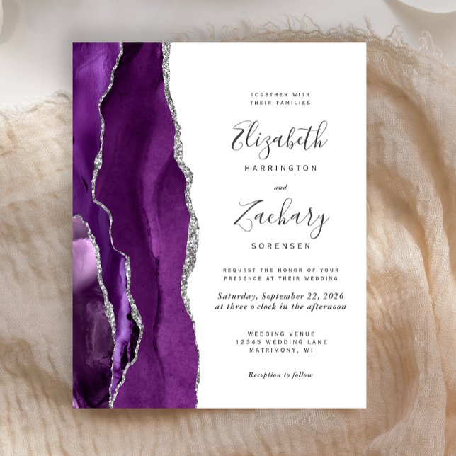 Budget Purple Silver Agate Faire-part de mariage (Créateur téléchargé)