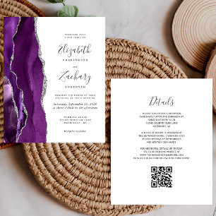 Budget Purple Silver Agate QR Code Mariage Invitat