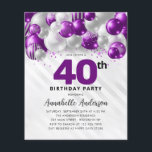Budget Purple Silver Balloon Parties scintillant 4<br><div class="desc">Glam moderne violet violet argenté Parties scintillant de ballon étincelant n'importe quel âge Anniversaire Invitation</div>