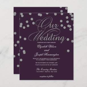 Budget Purple Silver Confetti Faire-part de mariag