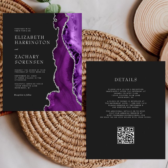 Budget Purple Silver Dark QR Code Mariage Invitati (Créateur téléchargé)