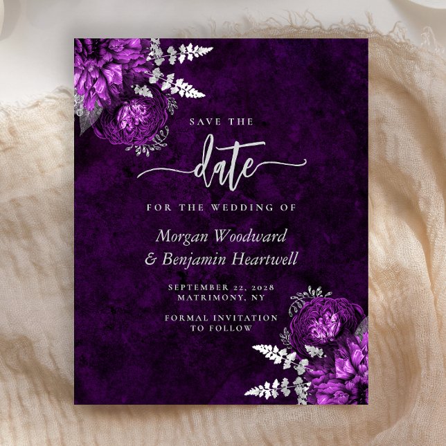 Budget Purple Silver Floral Wedding Save the Date (Créateur téléchargé)