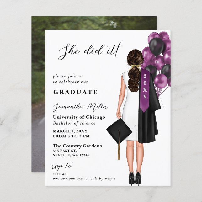 Budget Purple Simple Photo Elle L'A Fait Graduatio (Devant / Derrière)
