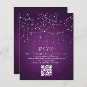 Budget Purple String Lights QR Code Wedding RSVP