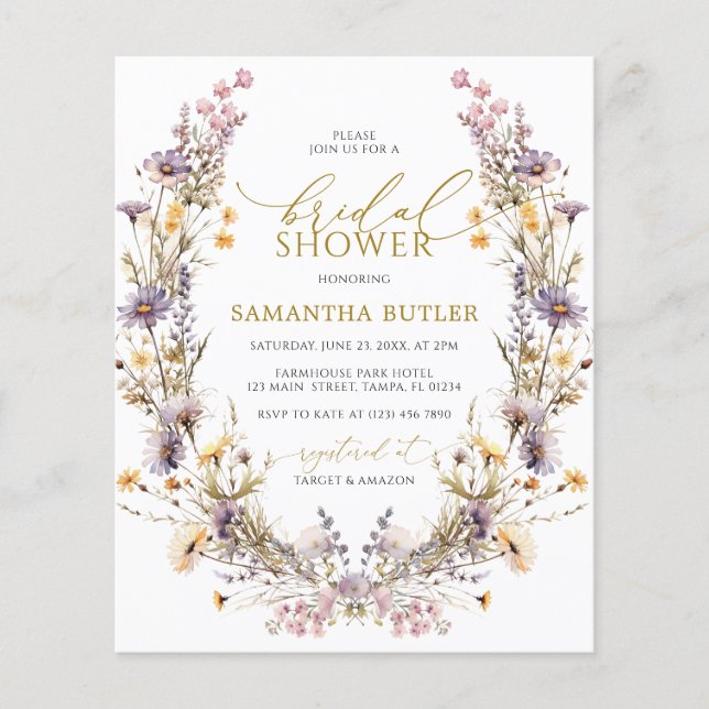 Budget Purple Wildflowers Bridal Shower Invitation (Devant)