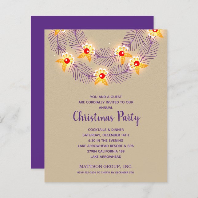 Budget Purple Wreath Christmas Holiday Invitations (Devant / Derrière)