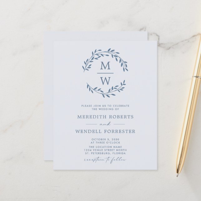 Budget QR Code Dusty Blue Monogram Mariage Invitat (Devant/Arrière en situation)