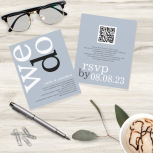 BUDGET QR code Dusty Blue Texte Mariage Invitation