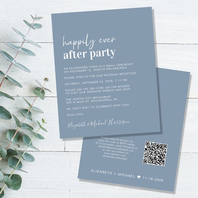 Budget QR Code Dusty Blue Wedding Invitation de ré (Créateur téléchargé)