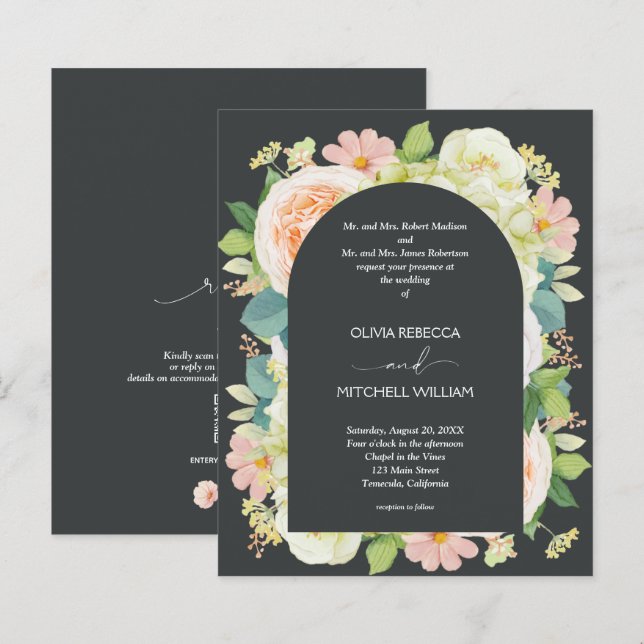 Budget QR Code Floral Mariages Invitations (Devant / Derrière)