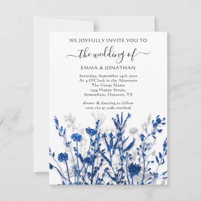 Budget QR CODE Floral Meadow Bleu Marine Gris Blan (Devant)