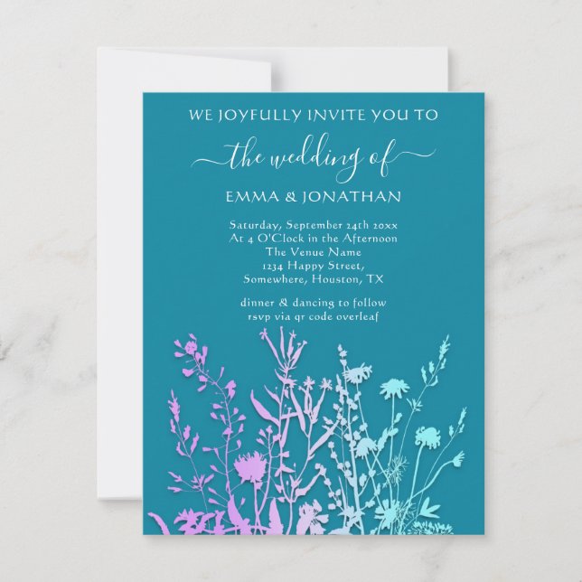 Budget QR CODE Floral Meadow Purple Turquoise Bleu (Devant)