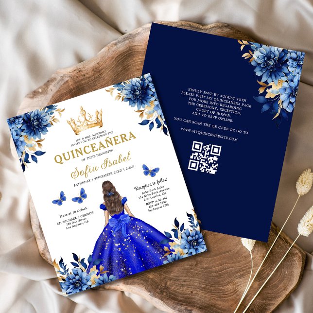 Budget QR Code Floral Royal Blue Quinceanera (Créateur téléchargé)