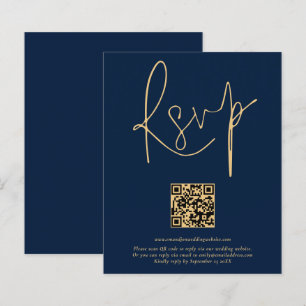 Budget QR Code Gold Marine Bleu Script Mariage RSV