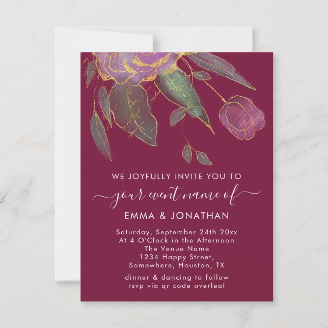 Budget QR Code Marsala Gold Flowers rose (Devant)