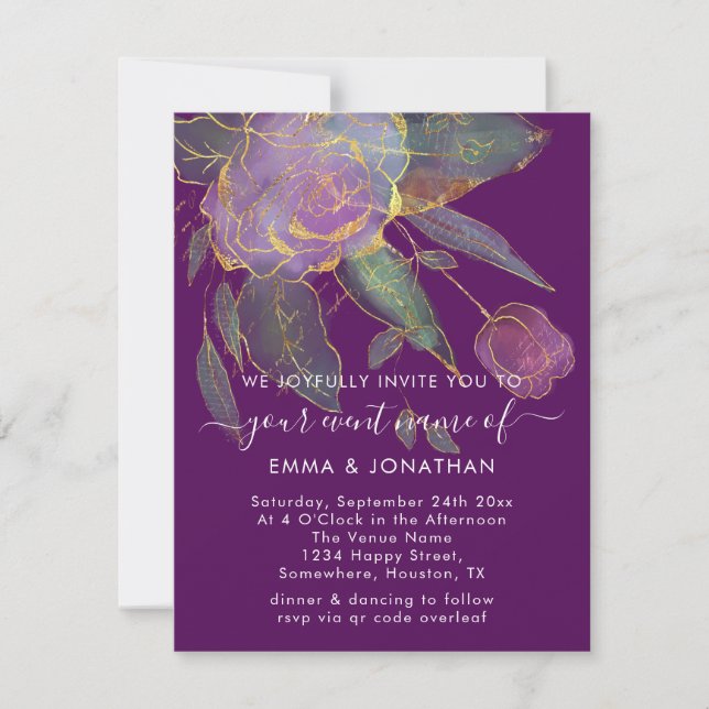 Budget QR Code Marsala Gold Flowers violet (Devant)