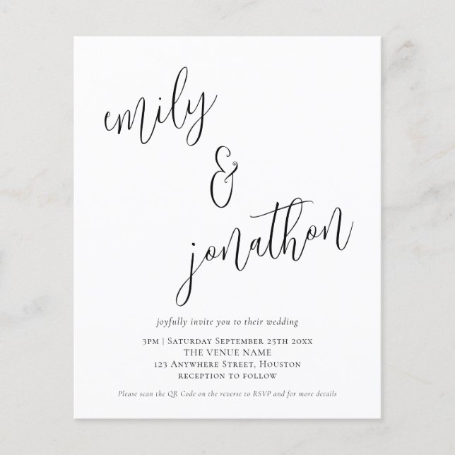Budget QR Code Moderne Script Mariage Invitation (Devant)