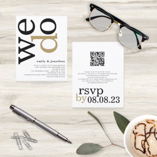 BUDGET QR Code Or Noir Blanc Mariage Invitation