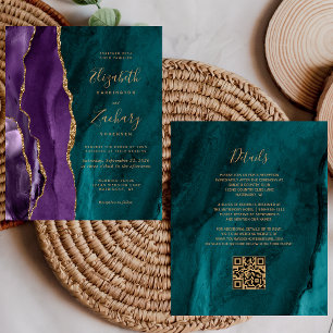 Budget QR Code Purple Gold Turquoise Agate Mariage