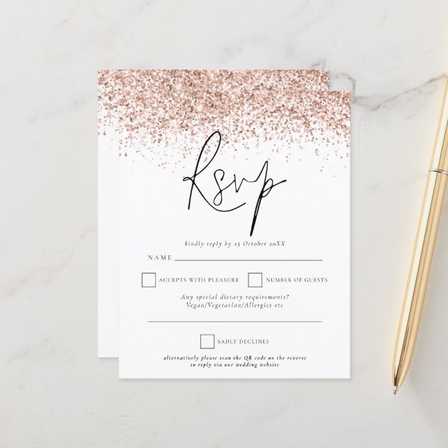 Budget QR Code Rose Gold Parties scintillant Maria (Devant/Arrière en situation)