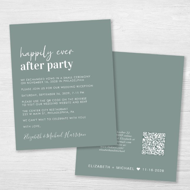 Budget QR Code Sage Green Wedding Invitation de ré (An chic Happily Ever After Party all-in-one invitation for your wedding celebration)
