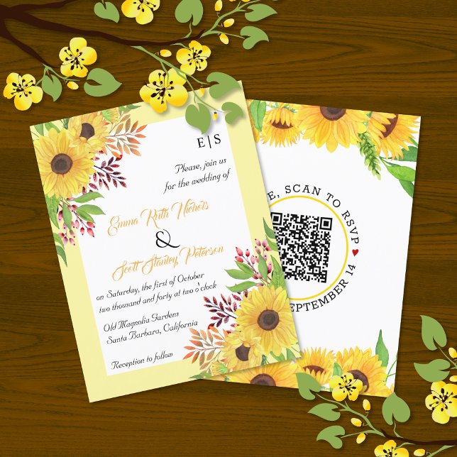 BUDGET QR code tournesols faire-part de mariage (Créateur téléchargé)