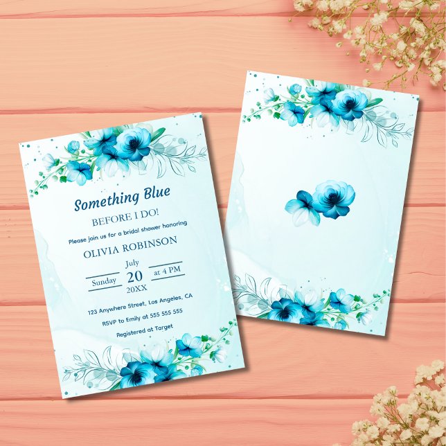 Budget Quelque Chose Blue Bridal Shower Invitation (Budget Something Blue Before I Do Bridal Shower Invitation  )