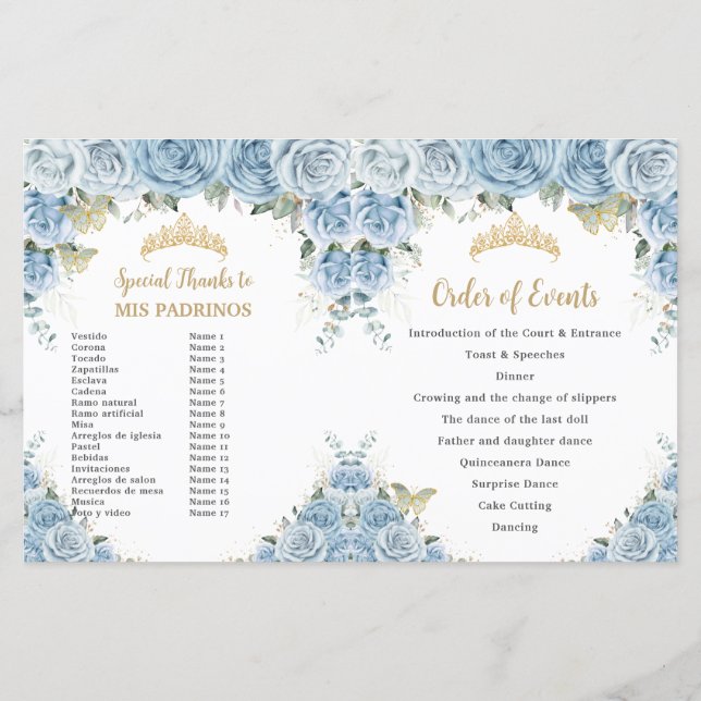 Budget Quinceañera 15 Fleurs Bleues Programme Parr (Dos)