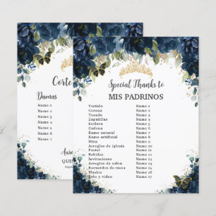 Budget Quinceañera 15 Marine Floral Padrinos Corte