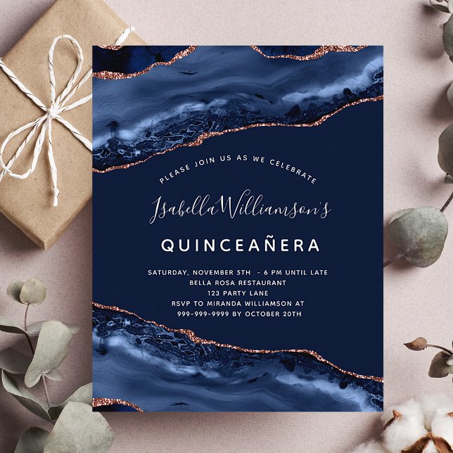 Budget Quinceanera agate marbre bleu rose or (Créateur téléchargé)