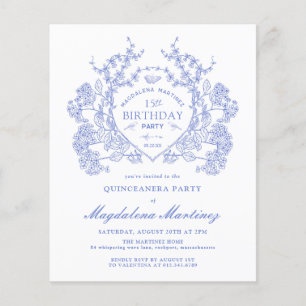 BUDGET Quinceanera Anniversaire Bleu Floral Crest