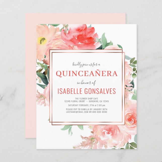 Budget QUINCEAÑERA Anniversaire Pêche Corail Invit (Devant / Derrière)