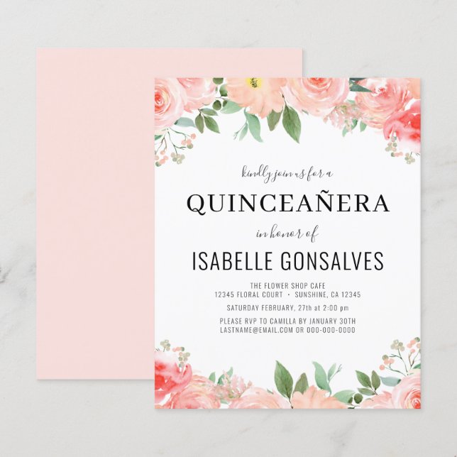 Budget QUINCEAÑERA Anniversaire Pêche Corail Invit (Devant / Derrière)