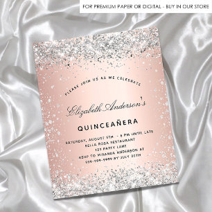 Budget Quinceanera argent rose or invitation