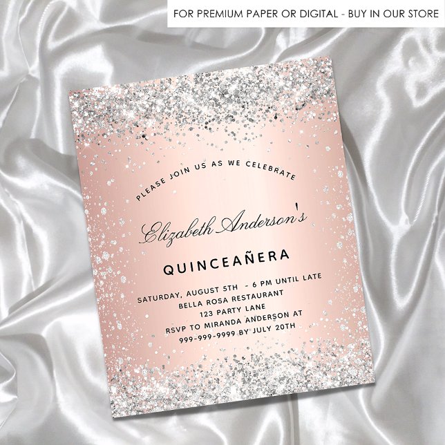 Budget Quinceanera argent rose or invitation (Créateur téléchargé)
