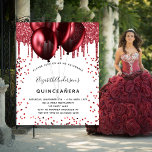 Budget Quinceanera blanc rouge parties scintillant<br><div class="desc">Pour un élégant Quinceañera,  15ème anniversaire. Une arrière - plan blanche design. Décoré de faux parties scintillant rouge et de ballons. Personnalisez et ajoutez un nom,  un âge et des détails de la fête. Le nom est écrit avec un script de style manuscrit</div>
